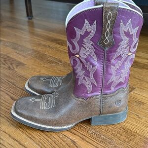 Ariat Youth Tombstone Western Cowboy Boots Purple/Brown 10015390 - Size 5